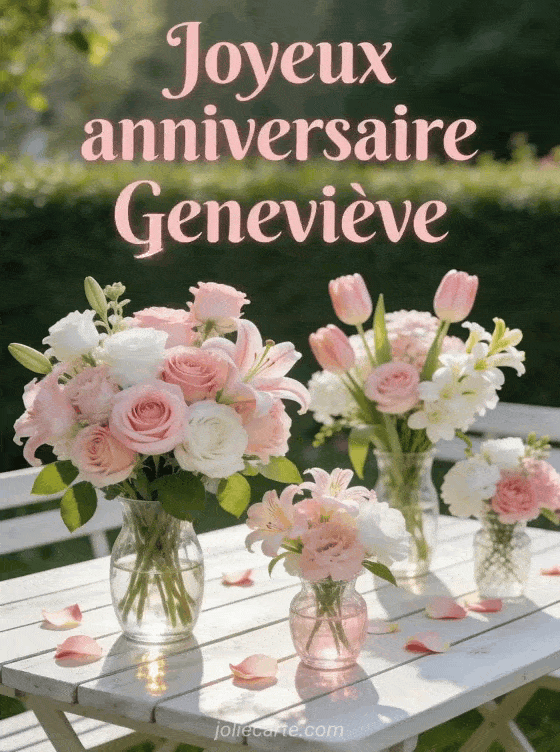 Genevi ve Joyeux Anniversaire Fleurs GIF Anim Gratuit JolieCarte